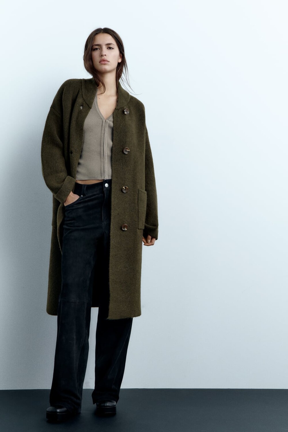 

Вязаное пальто ZARA, хаки