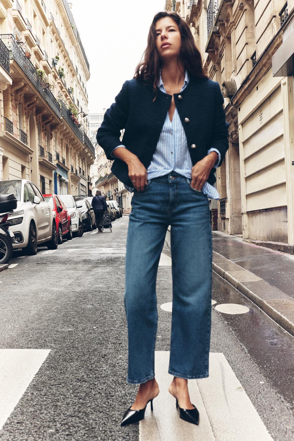 Прямые джинсы с высокой посадкой z1975 ZARA, синий узкие джинсы женские уличные джинсы с высокой талией длиной до щиколотки летние модные женские джинсы стрейч с прямыми штанинами
