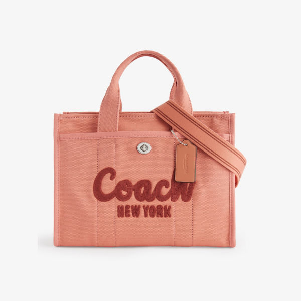 Холщовая сумка-тоут со съемным ремешком и вышитым логотипом Coach, цвет lh/light peach