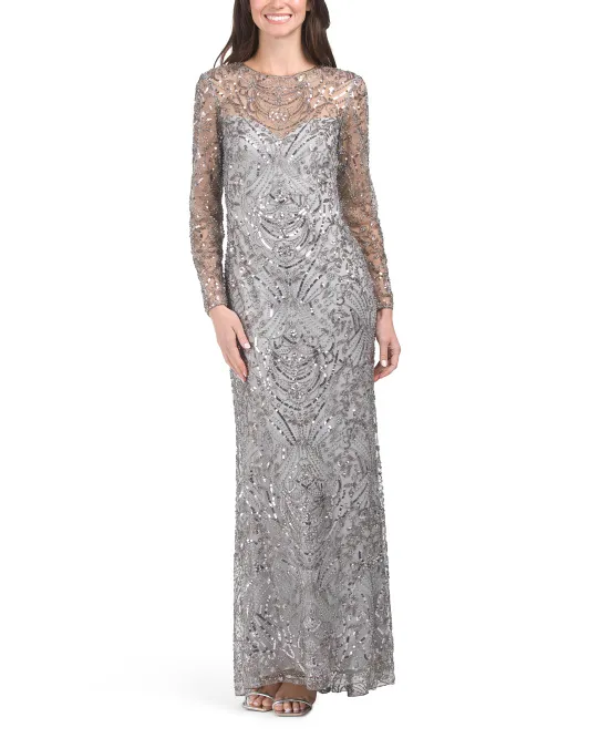 

Украшенное иллюзионное платье Keziah Tadashi Shoji, цвет Silver