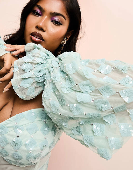 

Синее платье мини с корсетом и запахом ASOS LUXE Curve, Синий