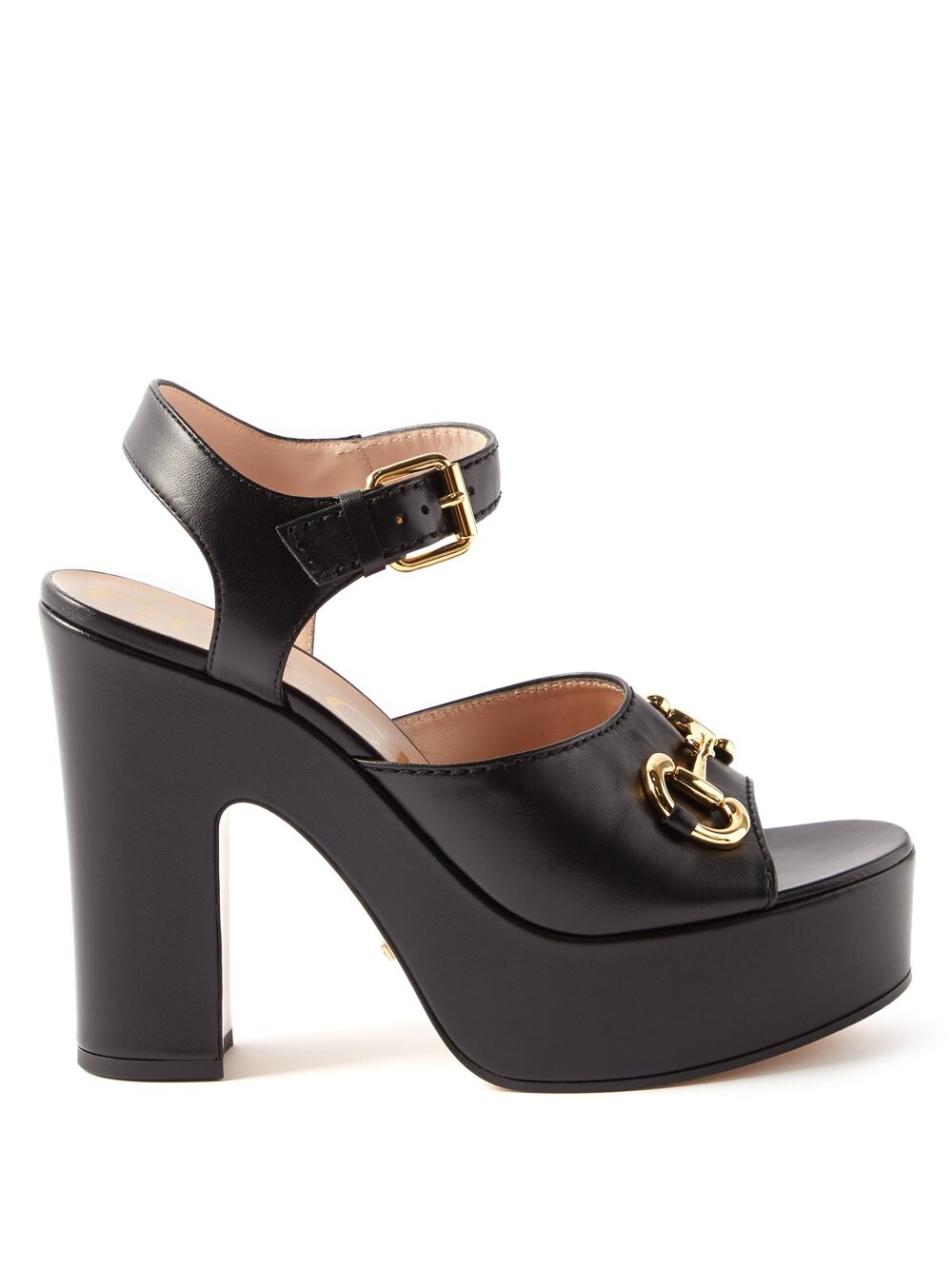 

Кожаные босоножки на платформе horsebit Gucci, черный