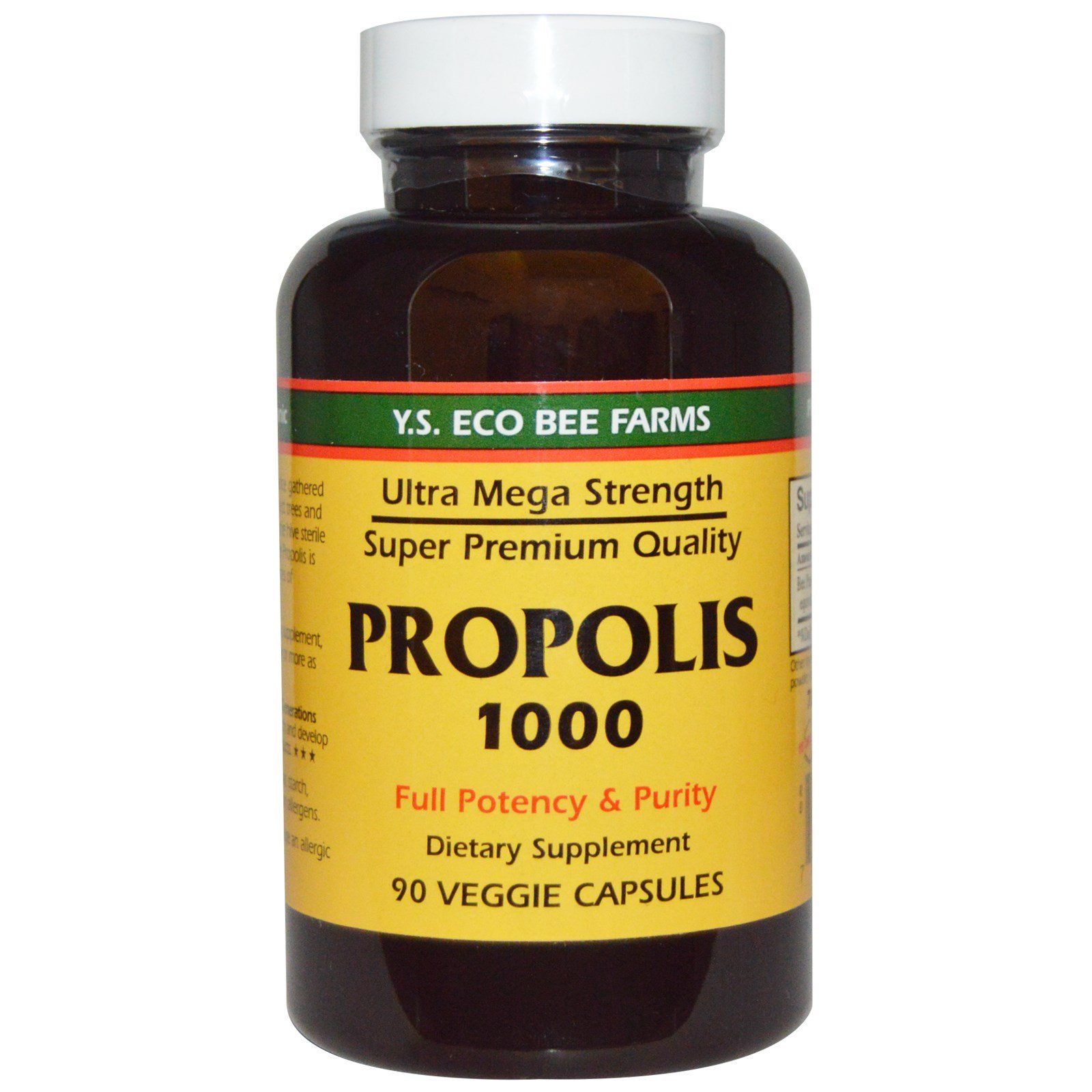 Y.S. Eco Bee Farms Прополис 1000 500 mg 90 овощных капсул y s eco bee farms чистый гвоздичный мед премиум качества 16 унций 454 г