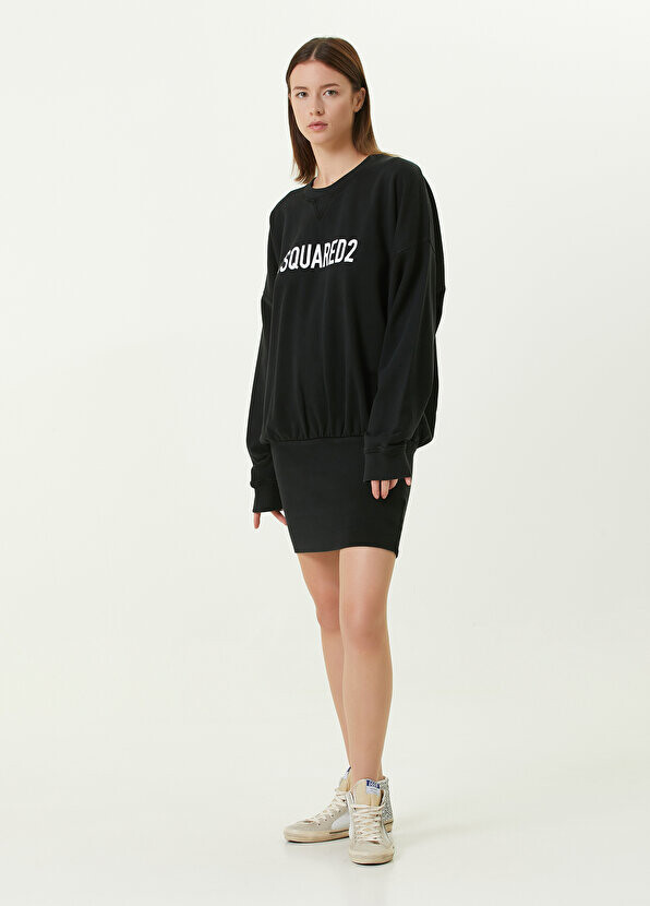 

Черный свитшот с круглым вырезом и логотипом Dsquared2