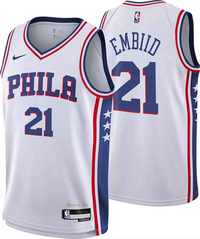 

Белая майка Nike Youth Philadelphia 76ers Джоэл Эмбиид № 21 Swingman