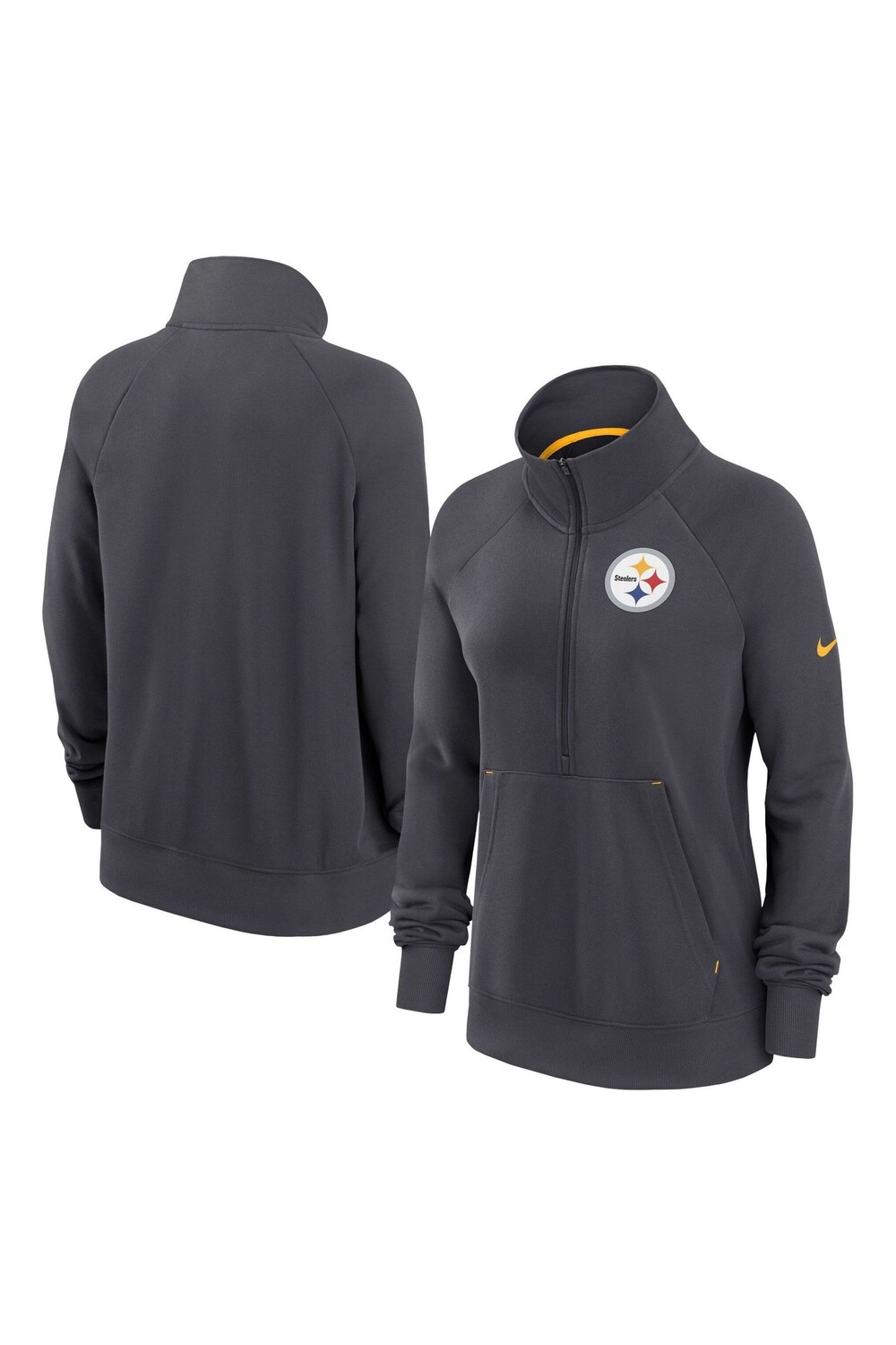 

Женская укороченная футболка на молнии Fanatics Pittsburgh Steelers Nike Dri Fit Nike, серый