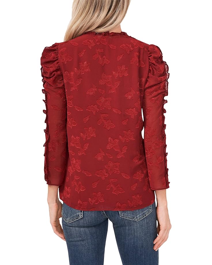 Блуза CeCe Long Sleeve Ruffled Floral Jacquard Blouse, цвет Claret Red
