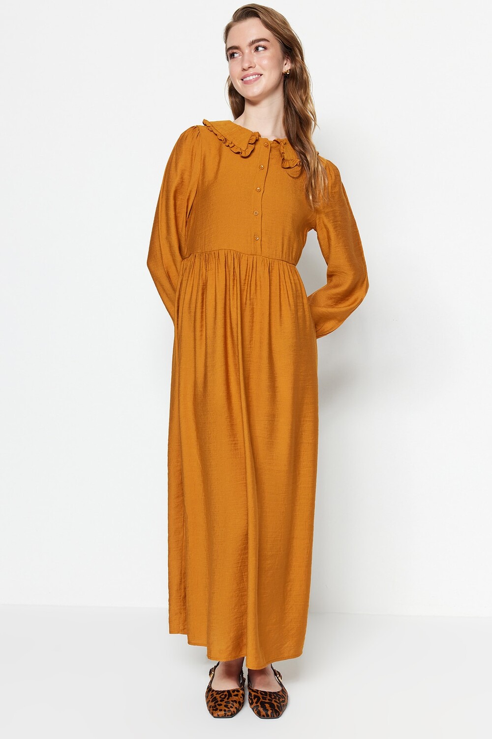 

Платье - Коричневое - Базовое Trendyol Modest, коричневый