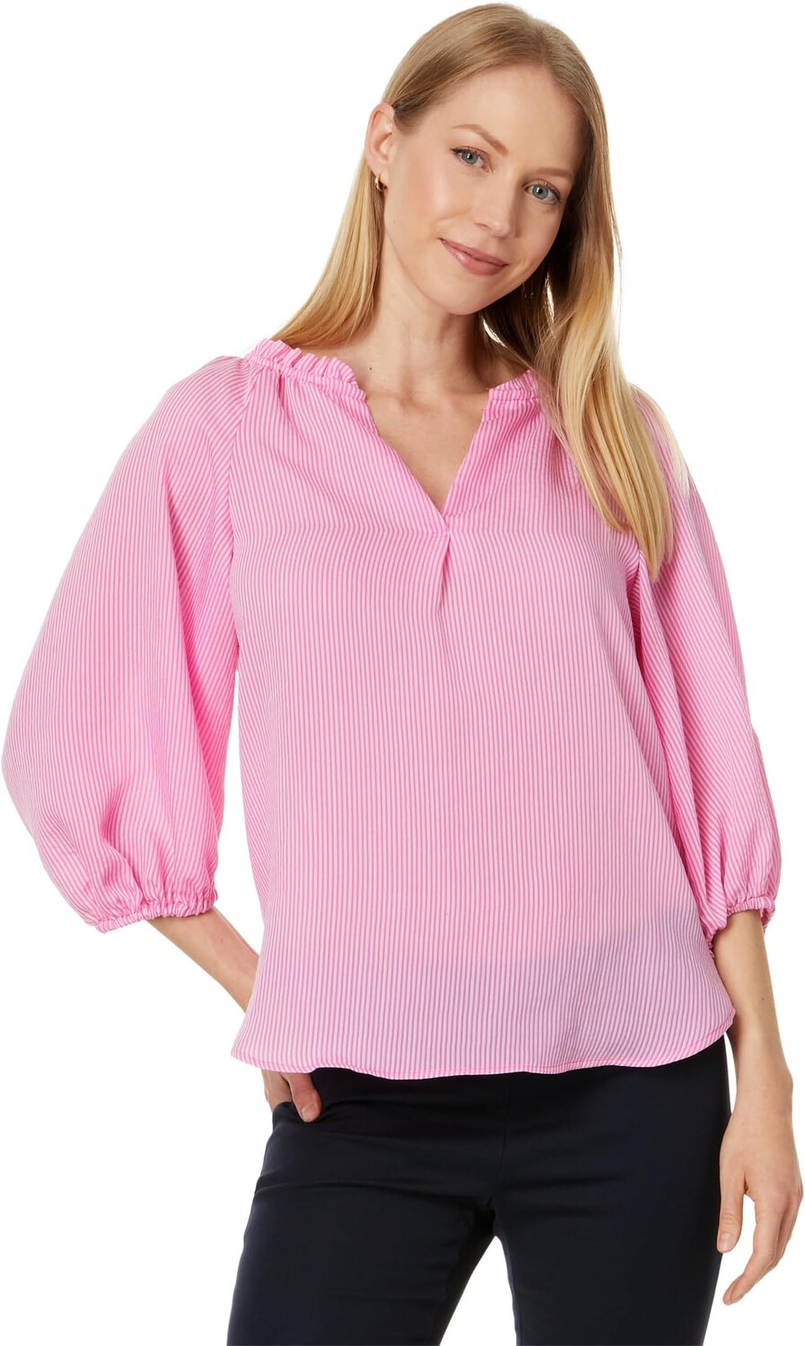 

Блуза Vince Camuto Raglan Puff Sleeve Blouse W/ Ruffle Neck, цвет Hot Pink