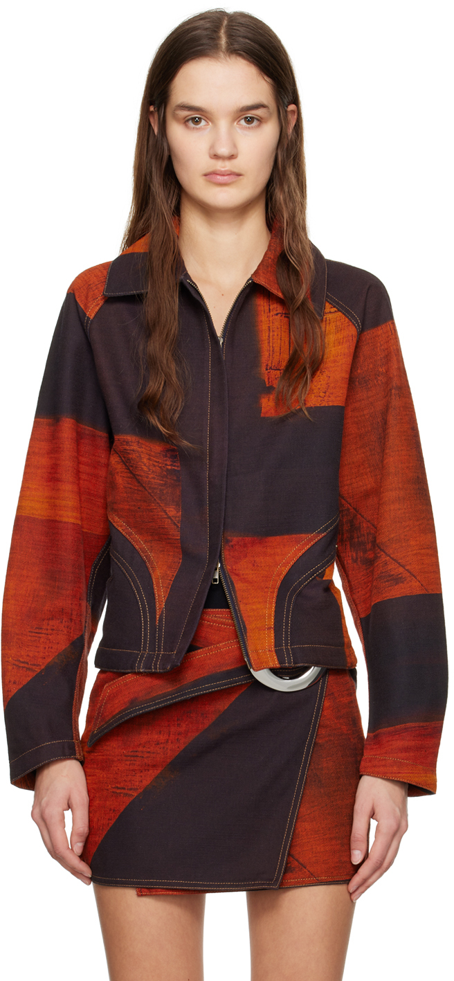 Оранжево-коричневая джинсовая куртка со швами Louisa Ballou цена и фото