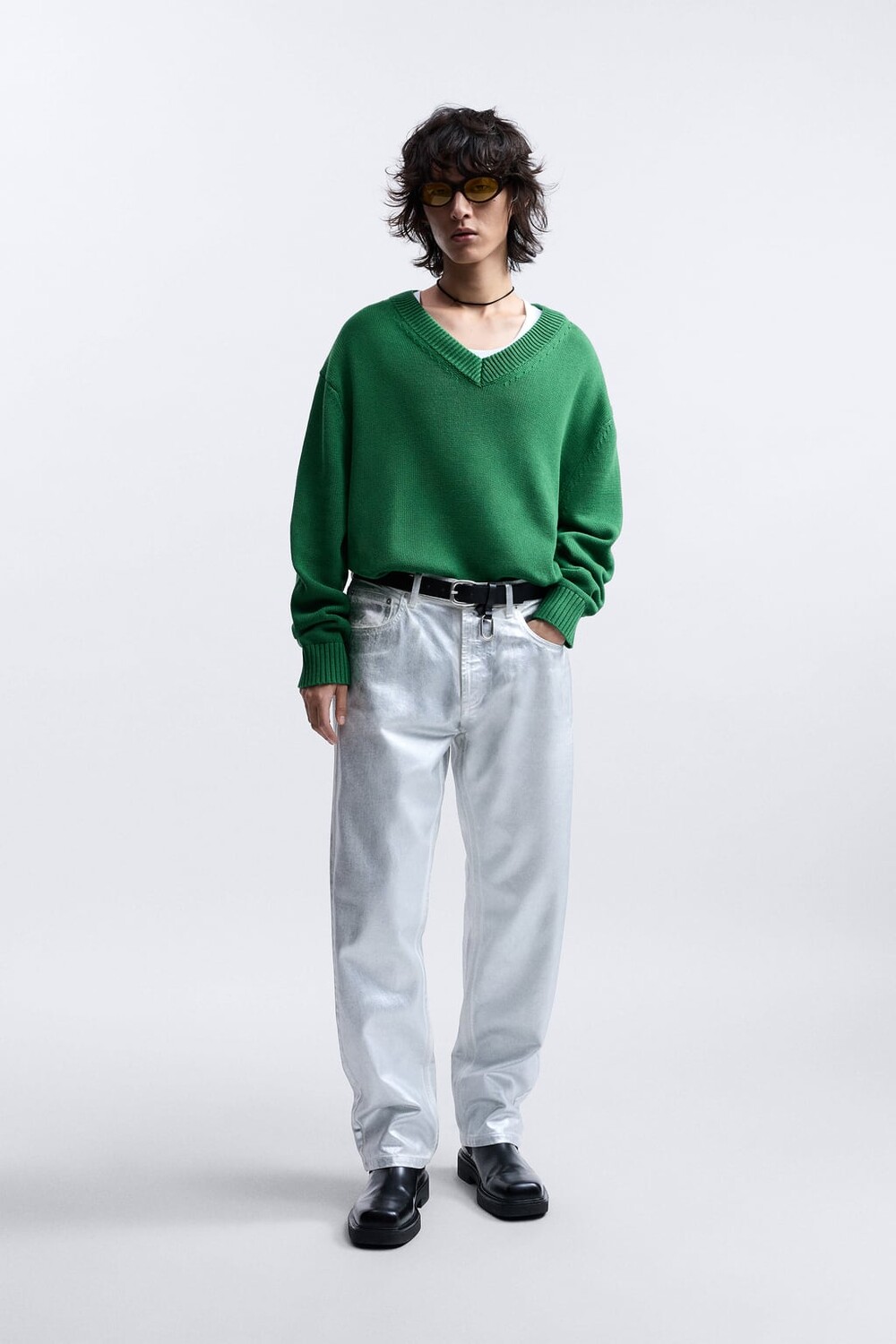

Свитер с v-образным вырезом ZARA, зеленый
