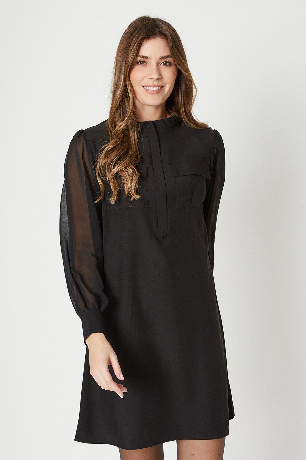 Платье прямого кроя из плотного крепа с рукавами-фонариками Wallis, черный