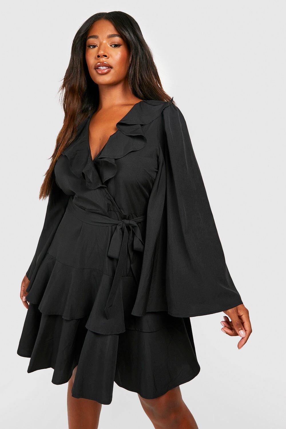 

Платье-скординская платье с ткаными обрюками и запахом Boohoo, черный