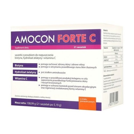 Amocon Forte C со вкусом апельсина, 21 пакетик, для здоровья волос, кожи, ногтей, Axxon
