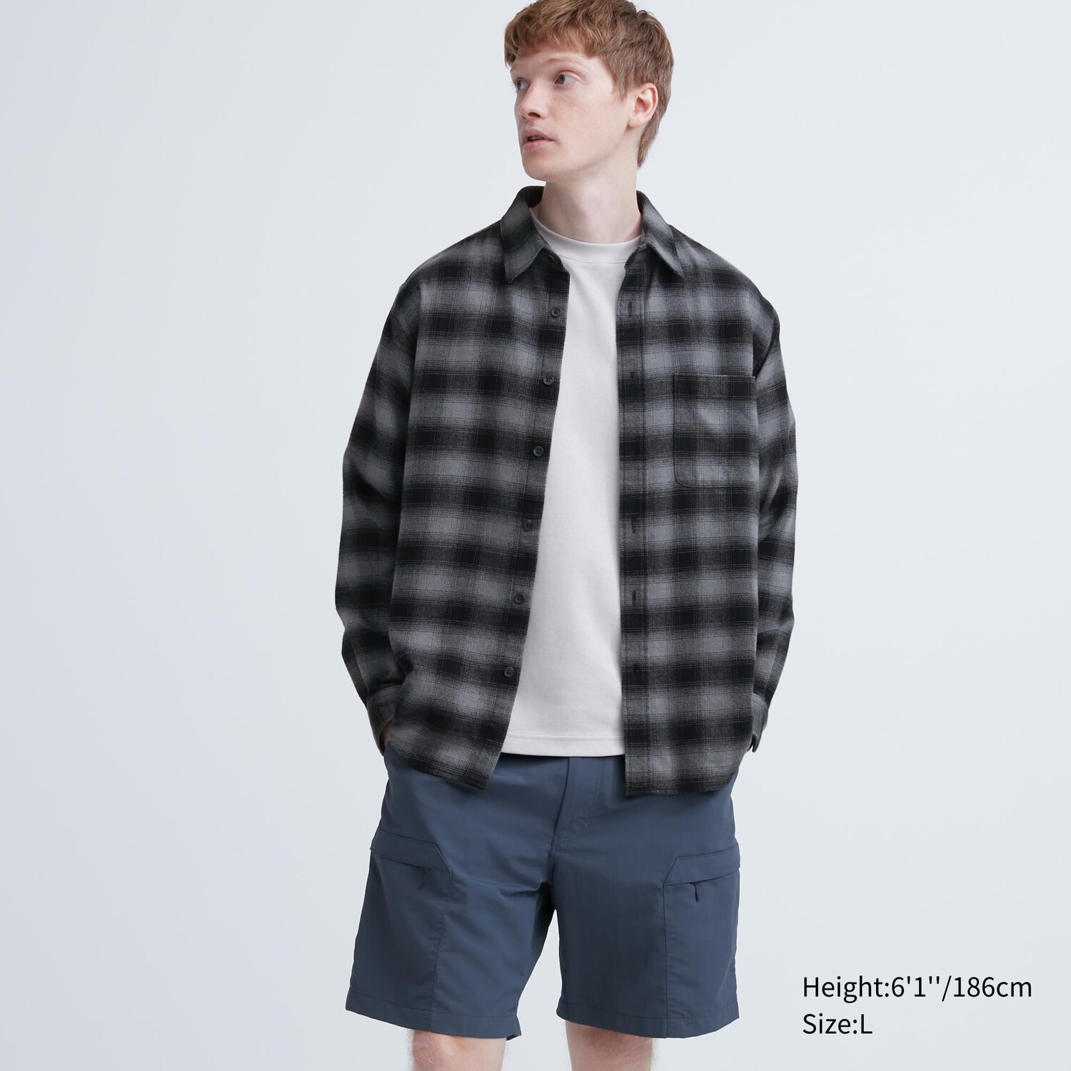 

Фланелевая рубашка с длинным рукавом (в клетку – обычный воротник) UNIQLO, серый