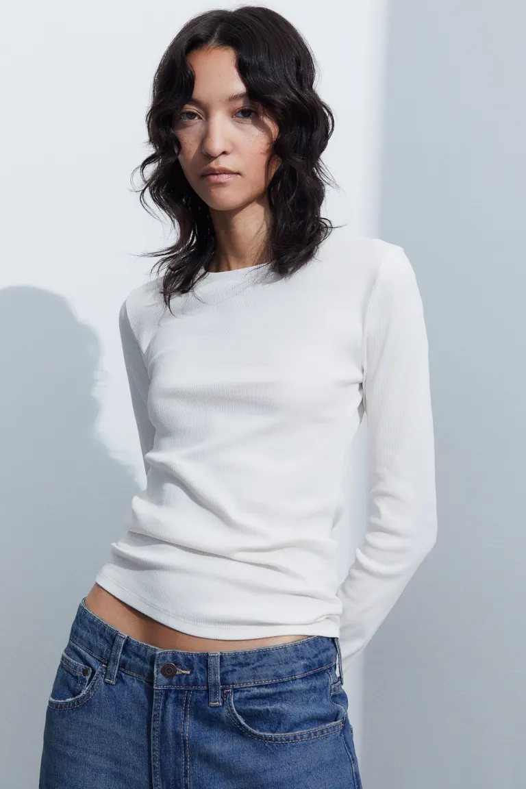 

Блуза со сборками и длинными рукавами H&M, белый