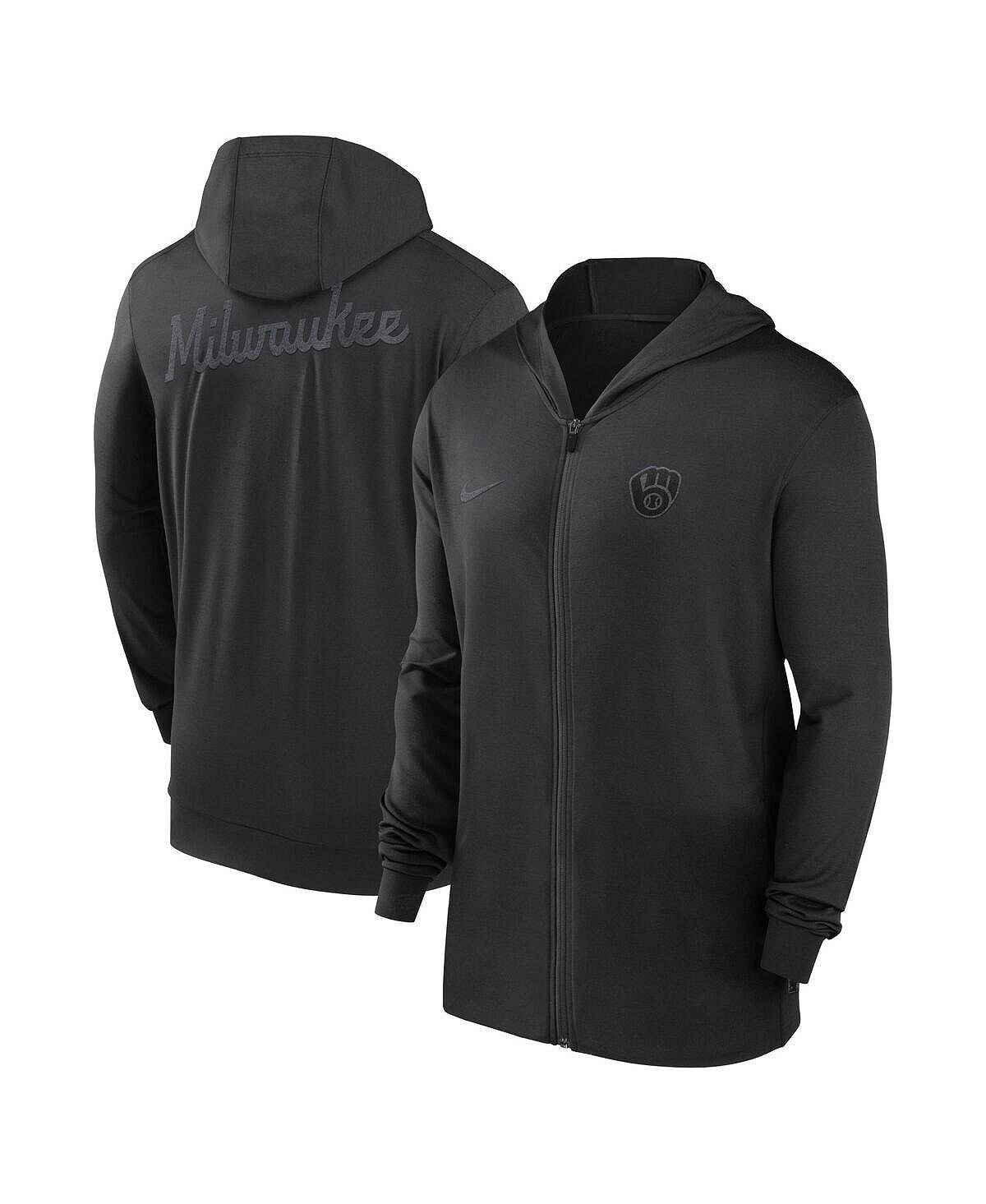 

Мужская черная толстовка с молнией во всю длину Milwaukee Brewers Authentic Collection Travel Performance Nike, Черный