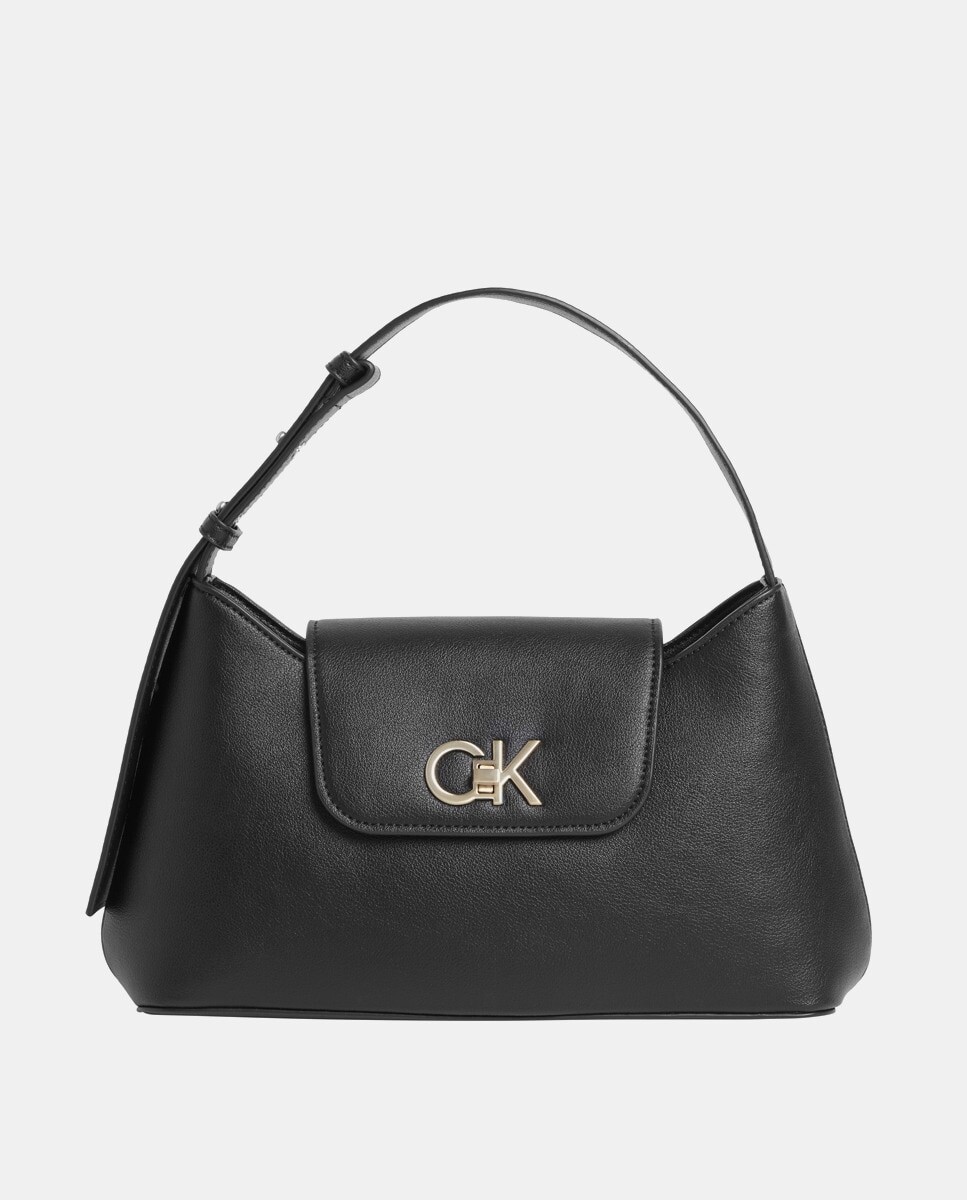 

Большая черная сумка через плечо с клапаном и металлическим логотипом Calvin Klein, черный