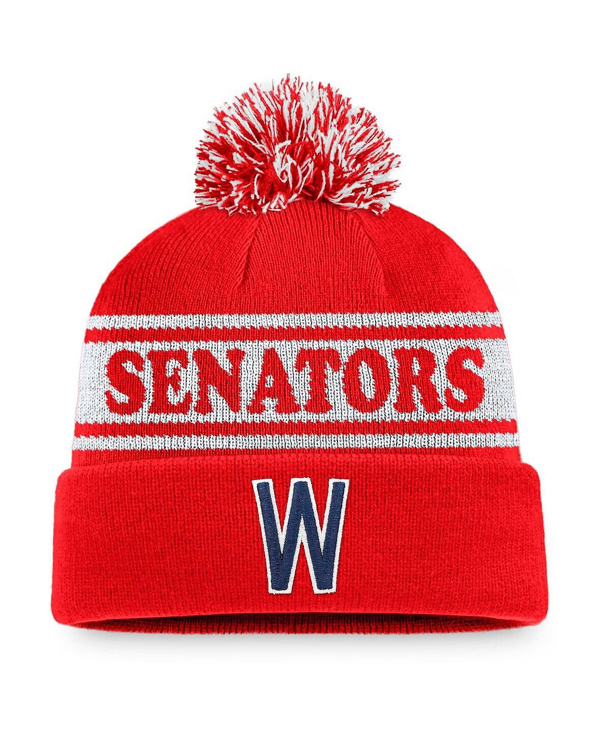 

Мужская красно-белая вязаная шапка Washington Senators Sport Resort с манжетами и помпоном Fanatics