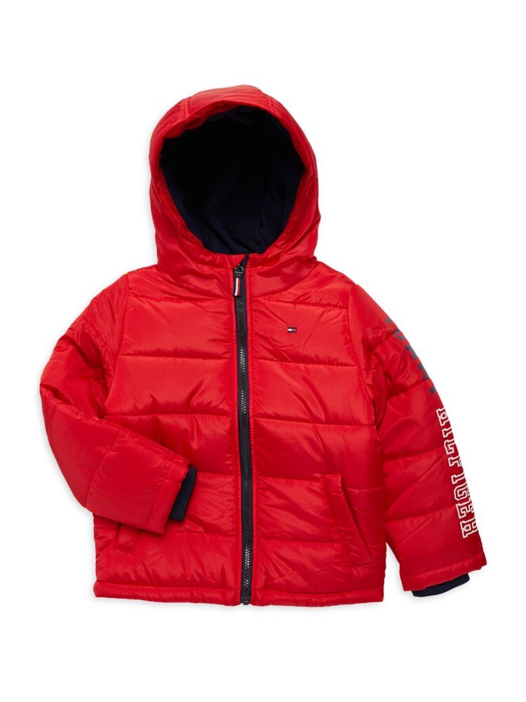 

Пуховик с капюшоном и логотипом Little Boy's Tommy Hilfiger, красный