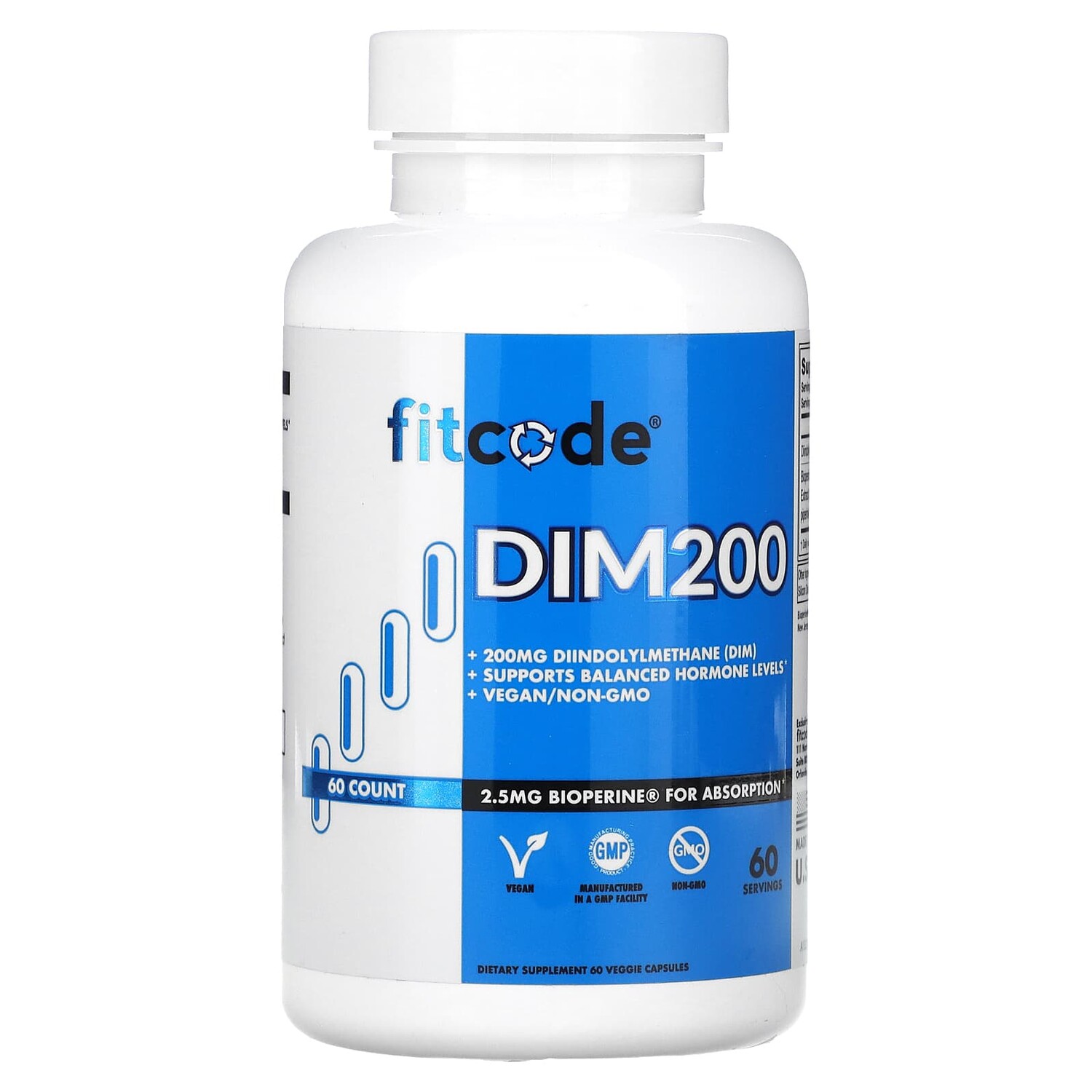 

DIM200, дииндолилметан (DIM), 200 мг, 60 растительных капсул, FITCODE