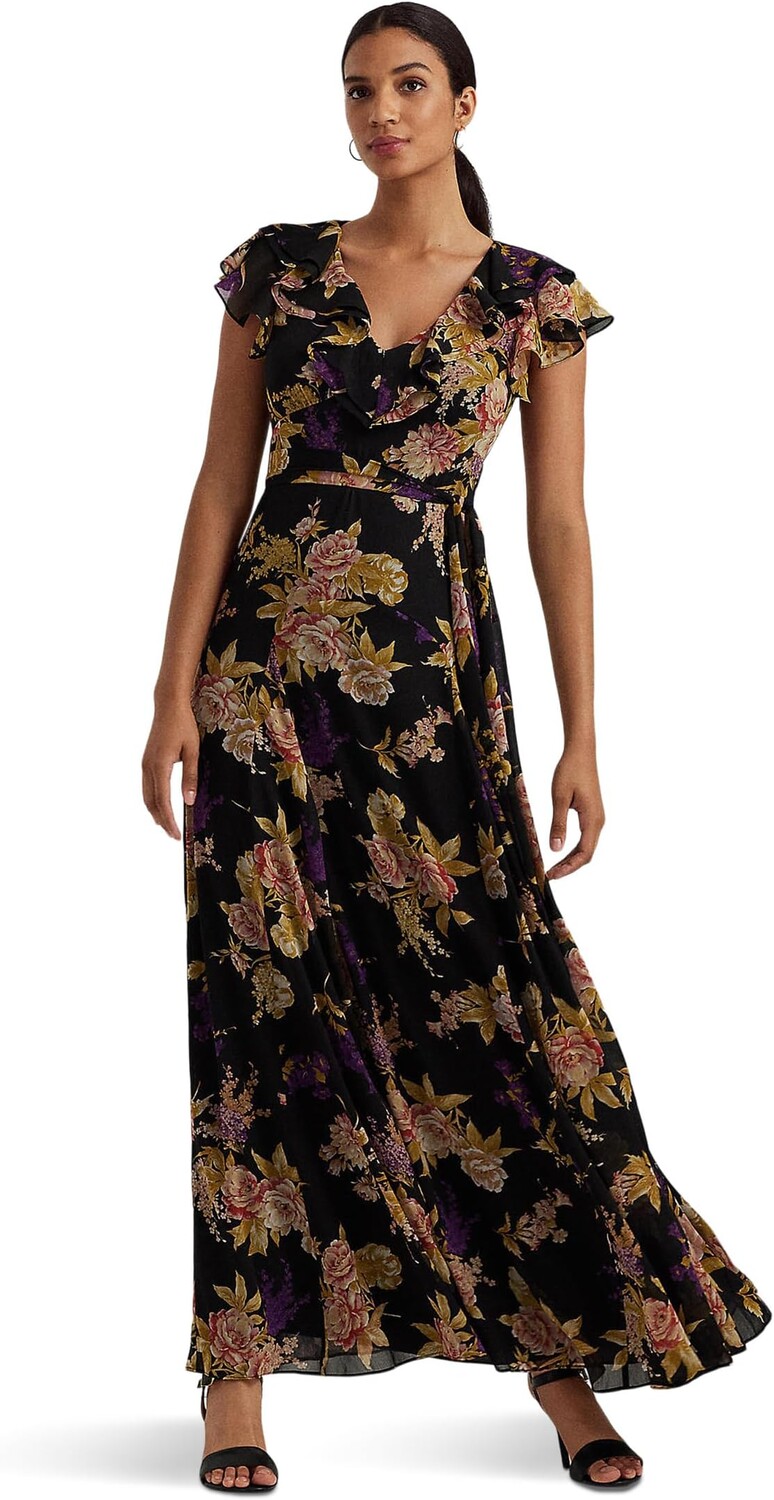 

Платье из жатого жоржета с поясом и цветочным принтом LAUREN Ralph Lauren, цвет Black/Tan/Multi