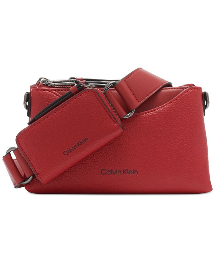

Хромированная регулируемая сумка через плечо на молнии с сумкой на молнии Calvin Klein, красный