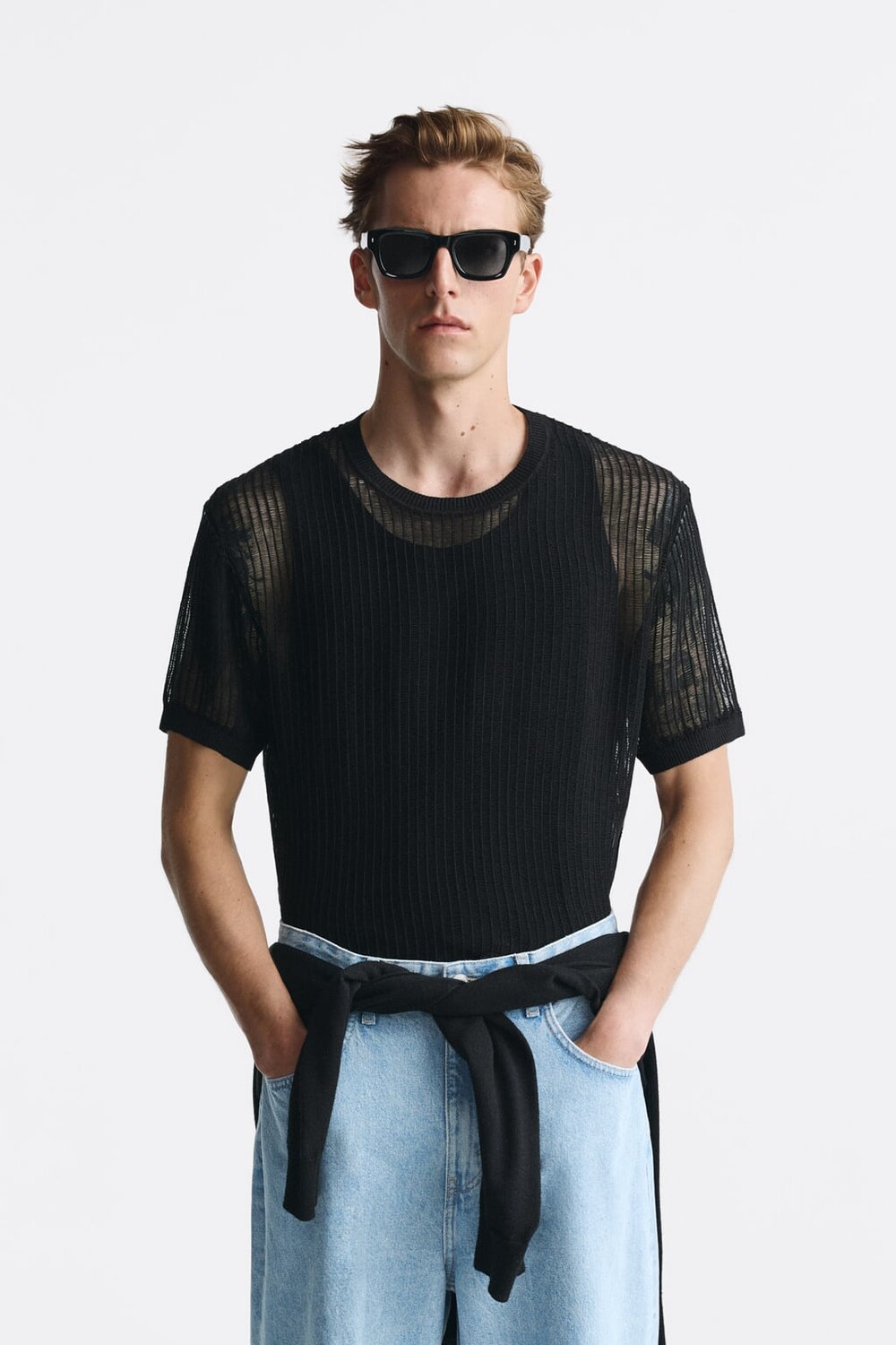 

Трикотажная футболка крючком ZARA, черный