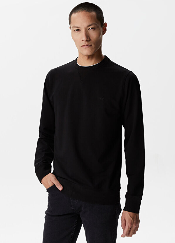 

Черная мужская толстовка slim fit с круглым вырезом Lacoste, Черный