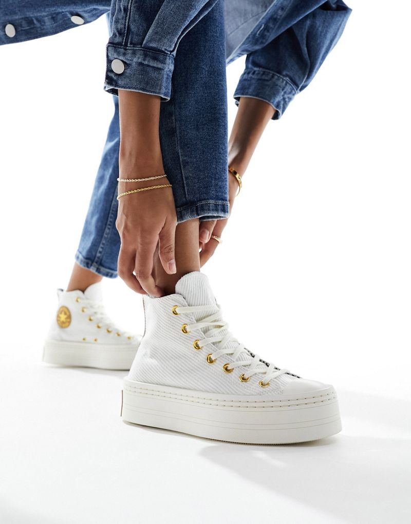 

Кремовые саржевые кроссовки Converse Modern Lift Hi с золотыми деталями