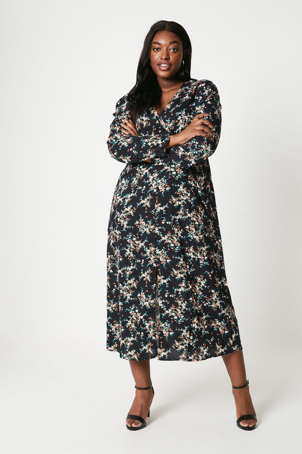

Платье миди с длинными рукавами Curve Dorothy Perkins, мультиколор