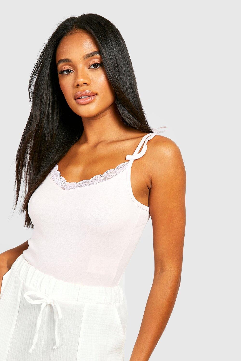 

Майка с кружевной отделкой и завязкой на плечах Boohoo, розовый