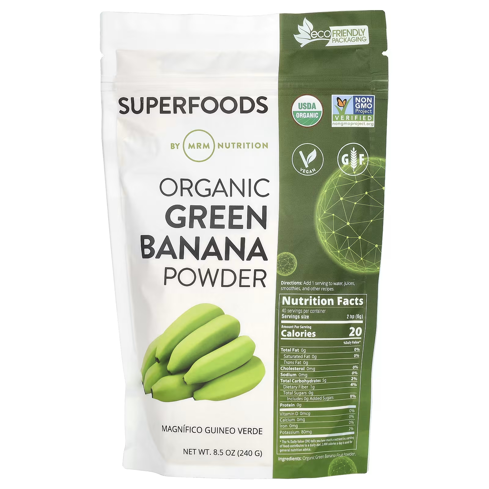цена Органический порошок зеленого банана MRM Nutrition, 240 г