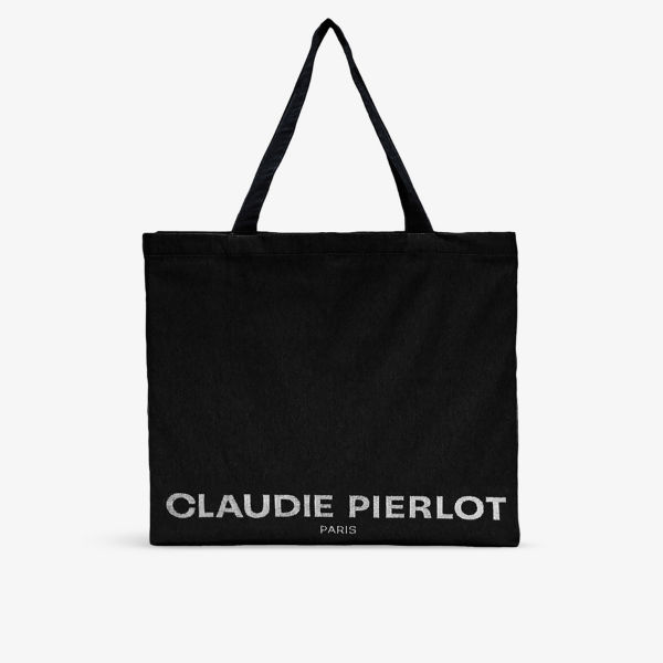 черная женская кепка с логотипом claudie pierlot черный Объемная сумка-тоут из переработанного хлопка с логотипом Claudie Pierlot, цвет noir / gris
