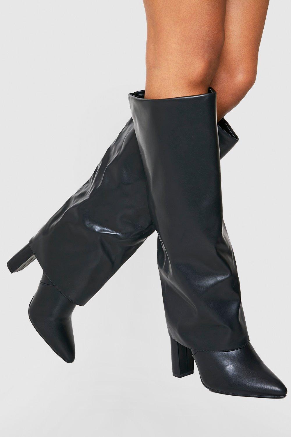 Ботинки до колена широкой законченной шириной Boohoo, черный – заказатьиз-за границы с доставкой в «CDEK.Shopping»