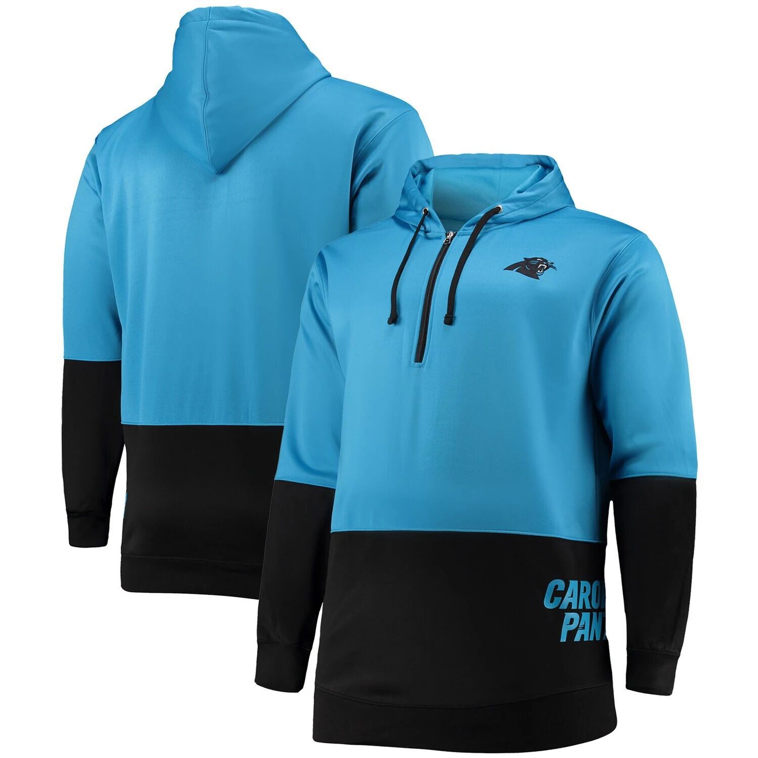 

Мужская синяя/черная толстовка с молнией на четверть с капюшоном Carolina Panthers Big & Tall