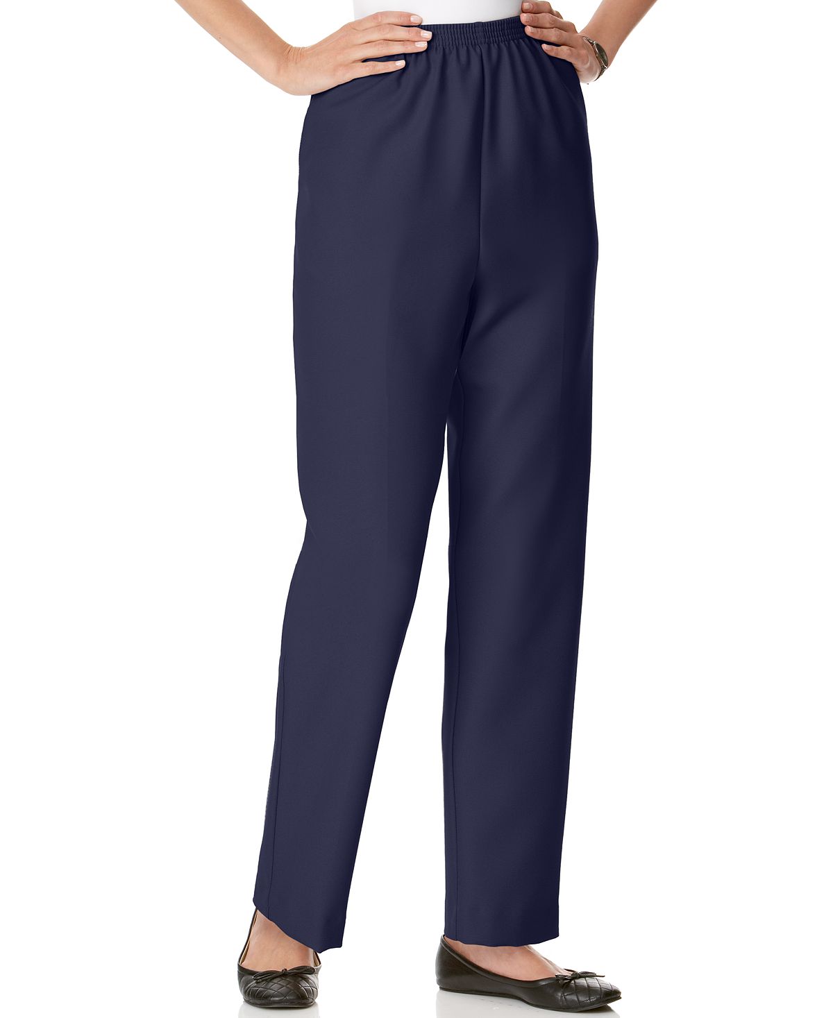 Классические прямые брюки без застежки в цвете Petite и Petite Short Alfred Dunner, темно-синий