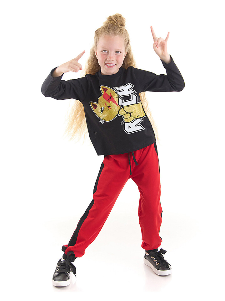 

Спортивные брюки Denokids 2tlg Outfit Cat Rock, цвет Schwarz/ Rot