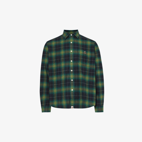 

Рубашка из хлопка с фирменной вышивкой в клетку A Bathing Ape, зеленый
