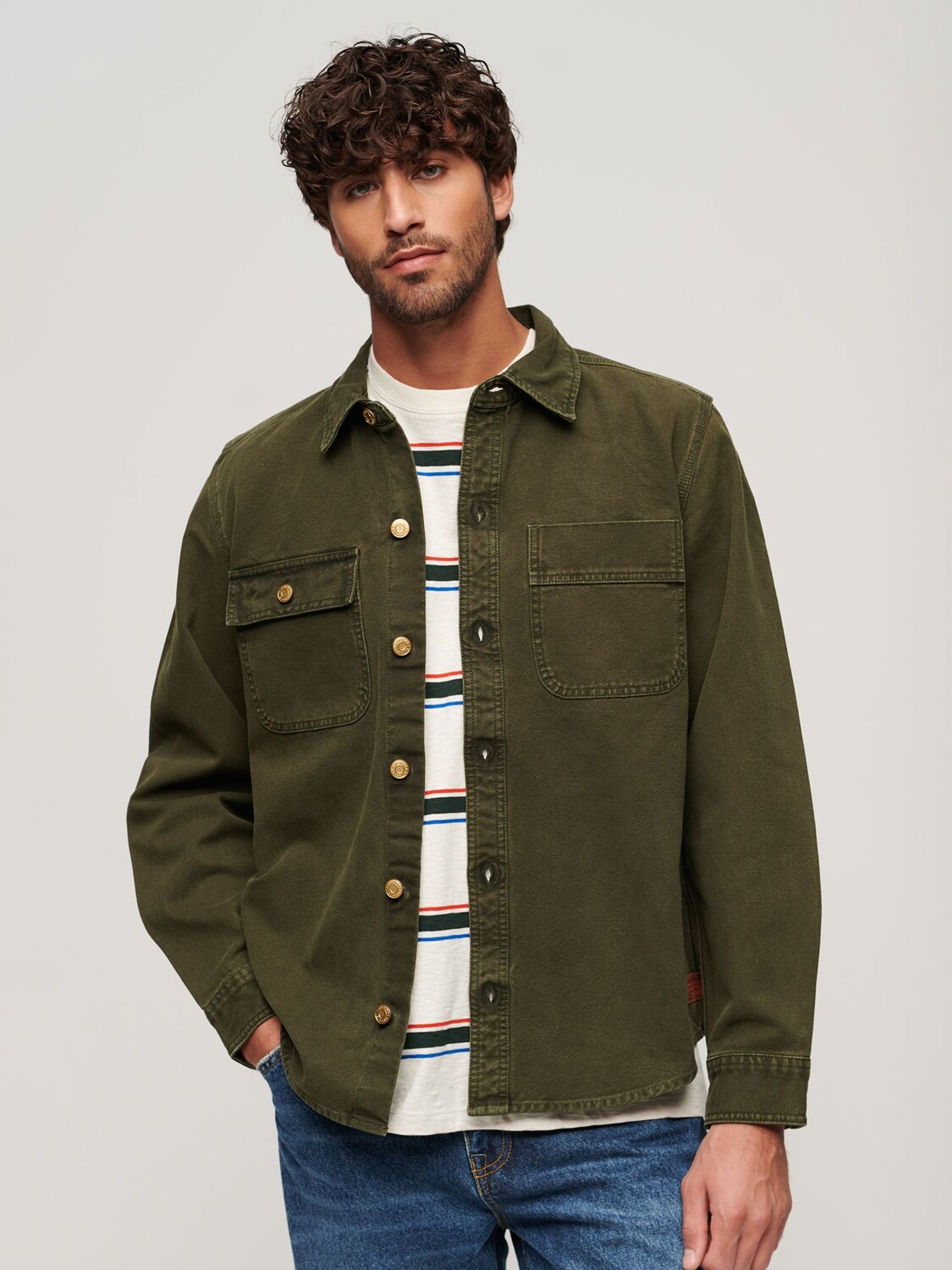 

Верхняя рубашка из холщовой ткани Superdry, армейский хаки