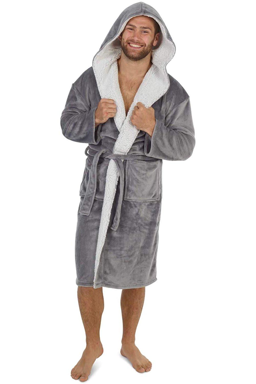 Пышный халат с капюшоном CityComfort, серый мужской халат с капюшоном ночной халат зимний теплый длинный флисовый халат домашняя одежда с поясом