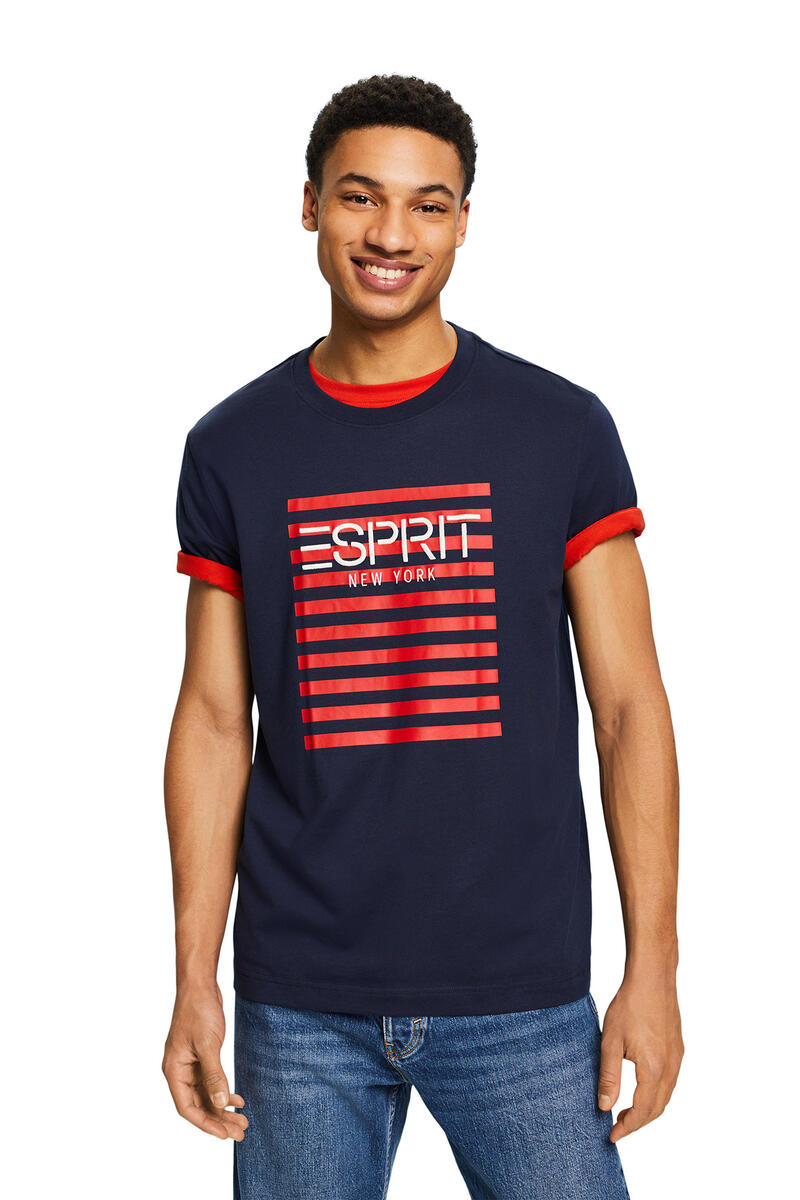 Хлопковая футболка обычного кроя с логотипом Esprit, синий хлопковая бейсболка с логотипом esprit синий