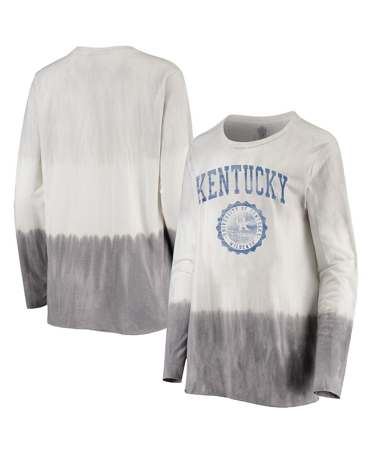 

Женская бело-серая футболка Kentucky Wildcats High Line Tri-Blend с длинными рукавами, окрашенная методом погружения в краску Gameday Couture