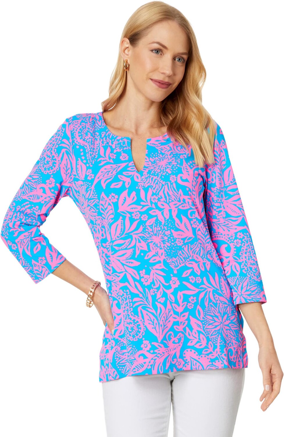 

UPF 50+ Туника Карина Lilly Pulitzer, цвет Aura Pink Leaf An Impression