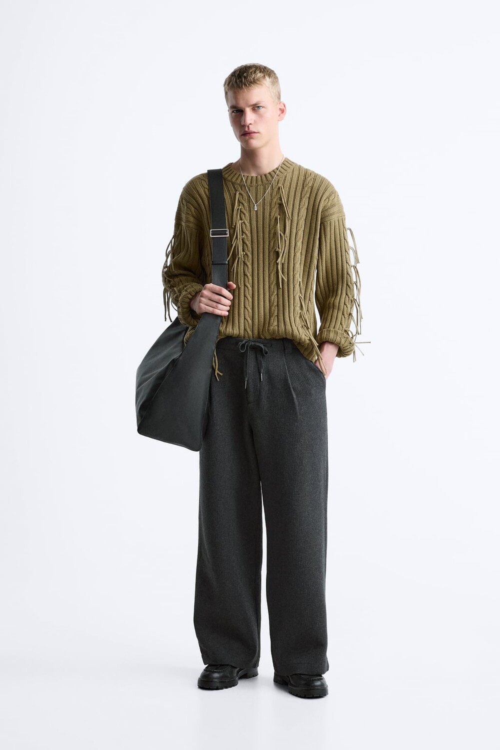 

Широкие брюки из смесовой шерсти ZARA, серый