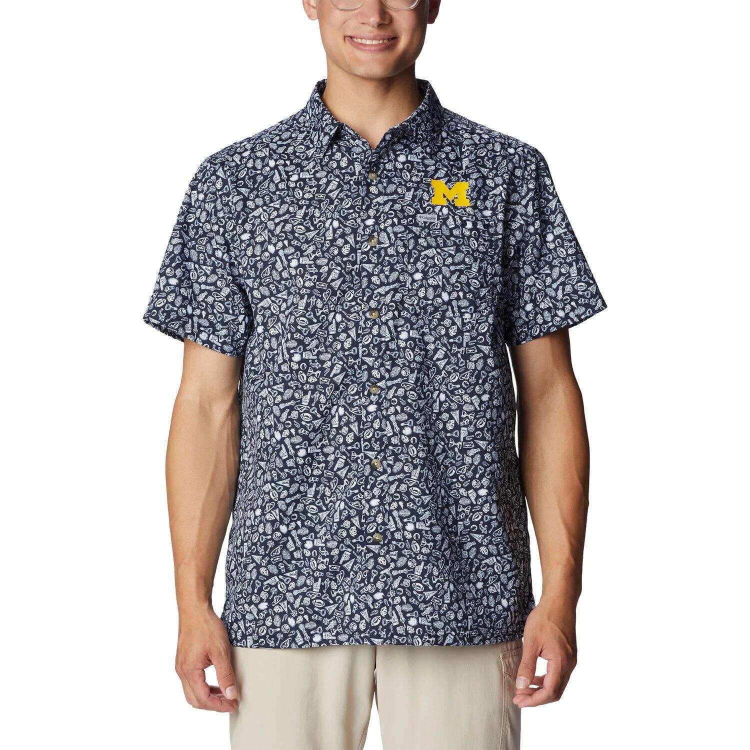 

Мужская рубашка на пуговицах Columbia Navy Michigan Wolverines Super Slack Tide Omni-Shade Team