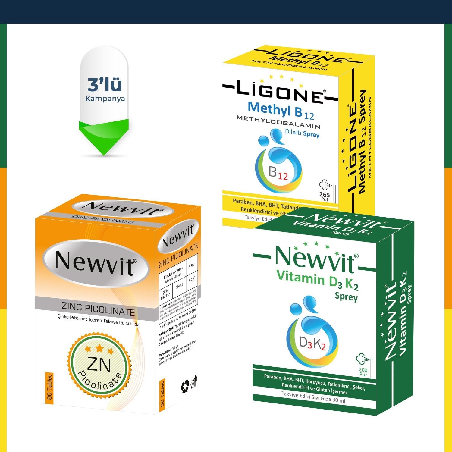 Пищевая добавка спрей Newdrog Ligone B12, Newvit D3 K2, Newvit Cinko