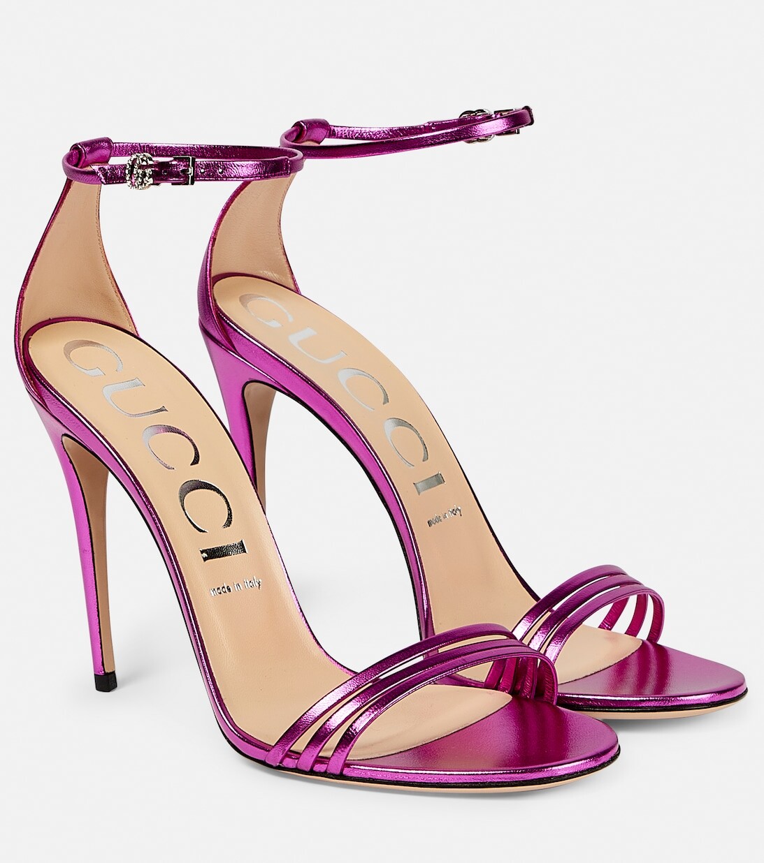 

Сандалии из металлизированной кожи Gucci, розовый