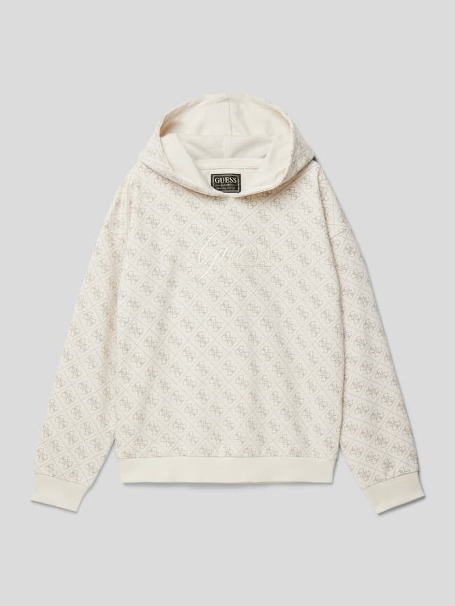 

Худи с принтом этикеток по всей поверхности Guess, бежевый