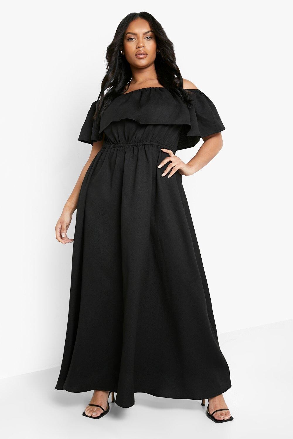 

Платье макси с оборками Boohoo, черный